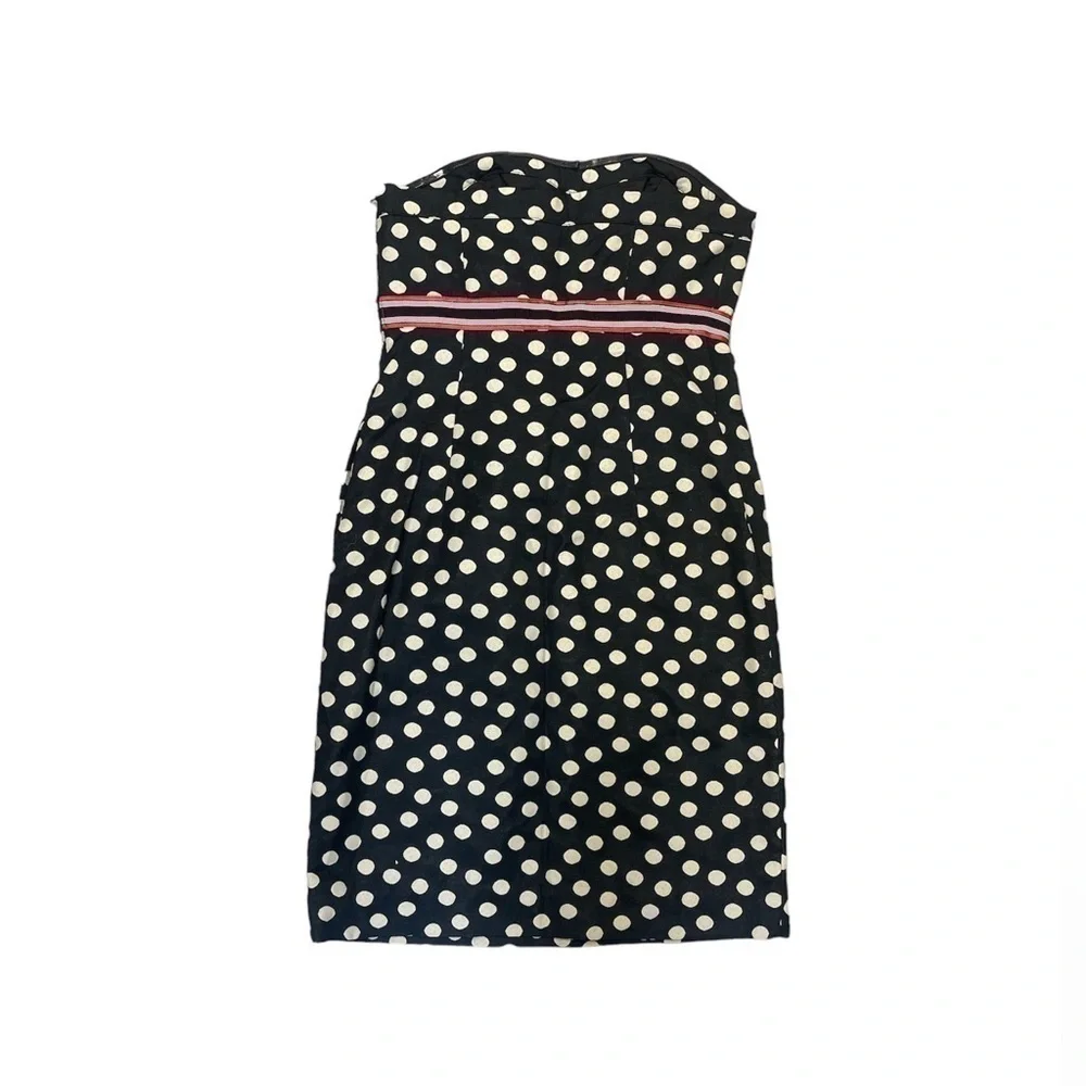 Maeve Color Block Polka Dots Black Midi Strapless Dress - Picture 2 of 3